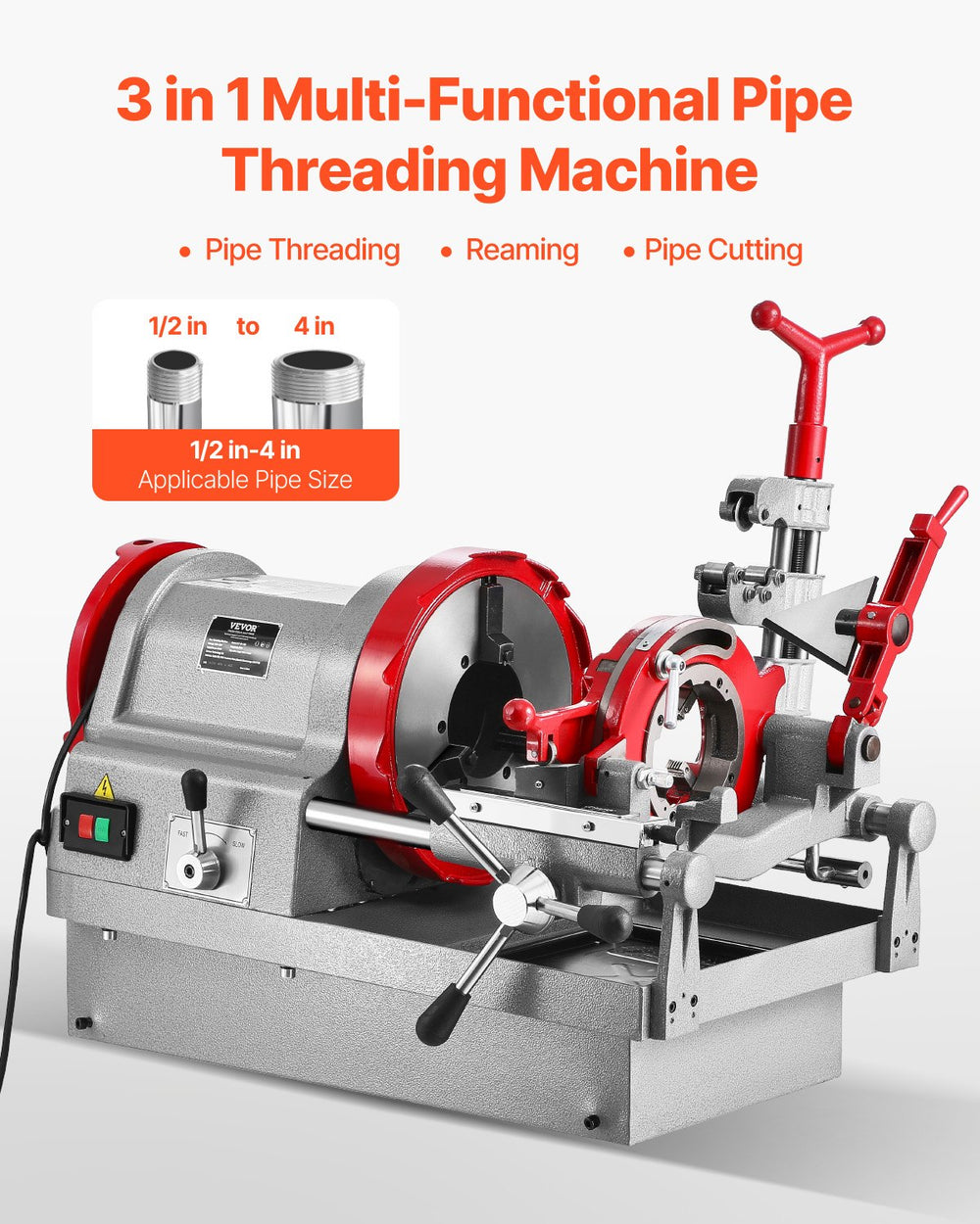 Vevor Electric Pipe Threader Machine 2-Speed 900W for 1/2" to 4" Pipes New