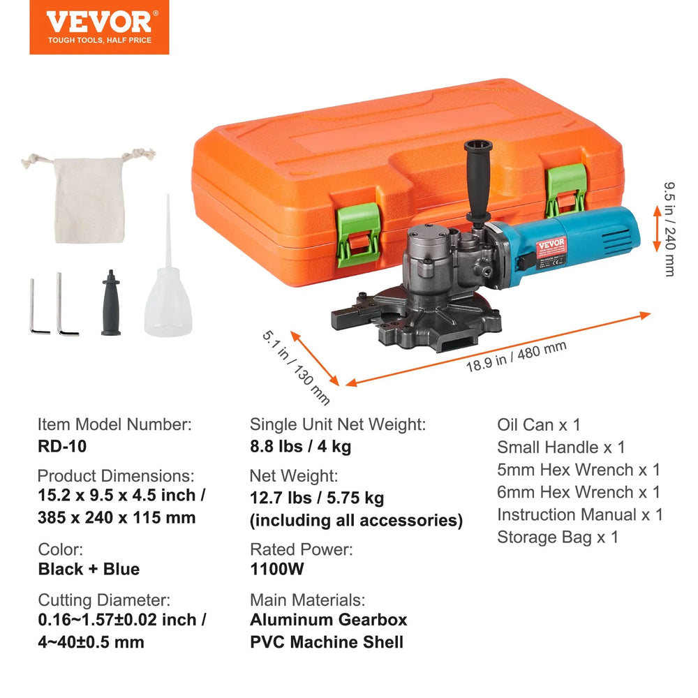 Vevor Electric Rebar Cutter with 4-40mm Cutting Range 1100W New
