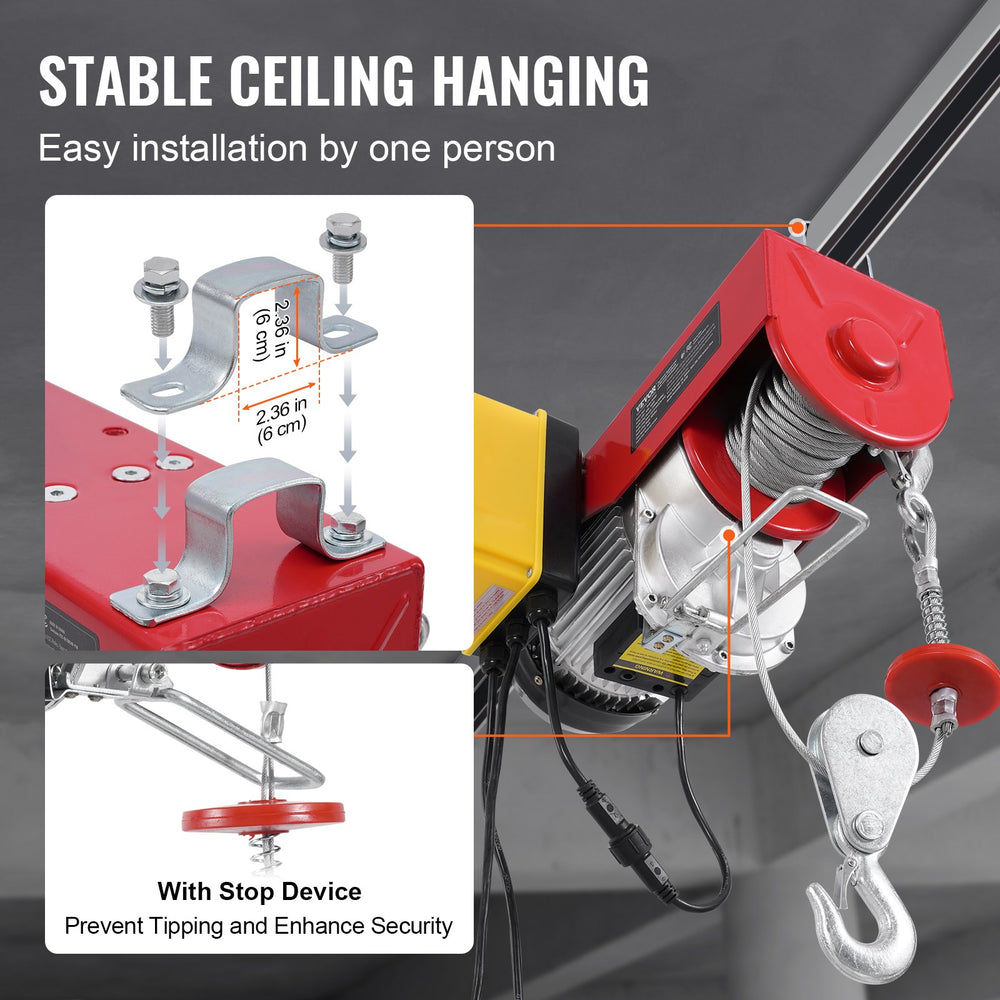 Vevor Electric Hoist Crane Winch 2200 Lbs Capacity Wireless and Wired Remote New