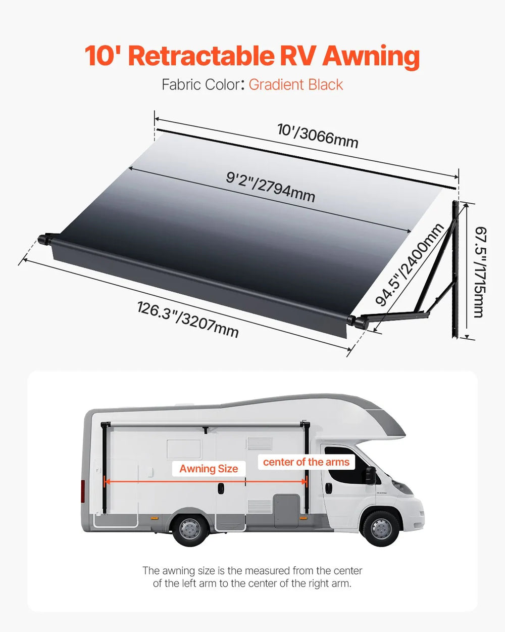 Vevor RV Awning 10 Ft. Replacement Electric Open/Close for DC12V Vehicles New