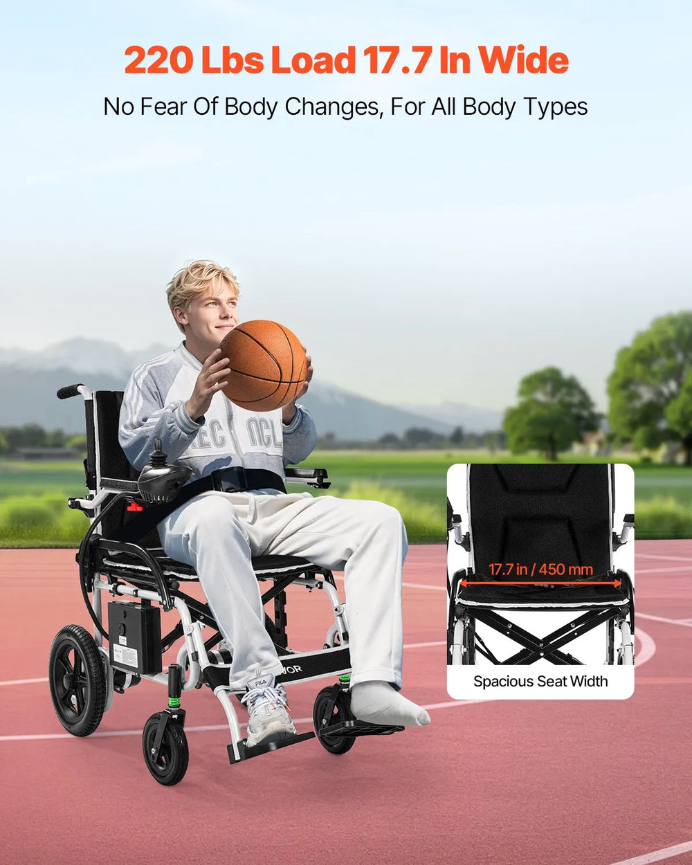 Vevor Electric Wheelchair All-Terrain Foldable 17.7" Seat 3.7 MPH 12 Mile Range 24V New