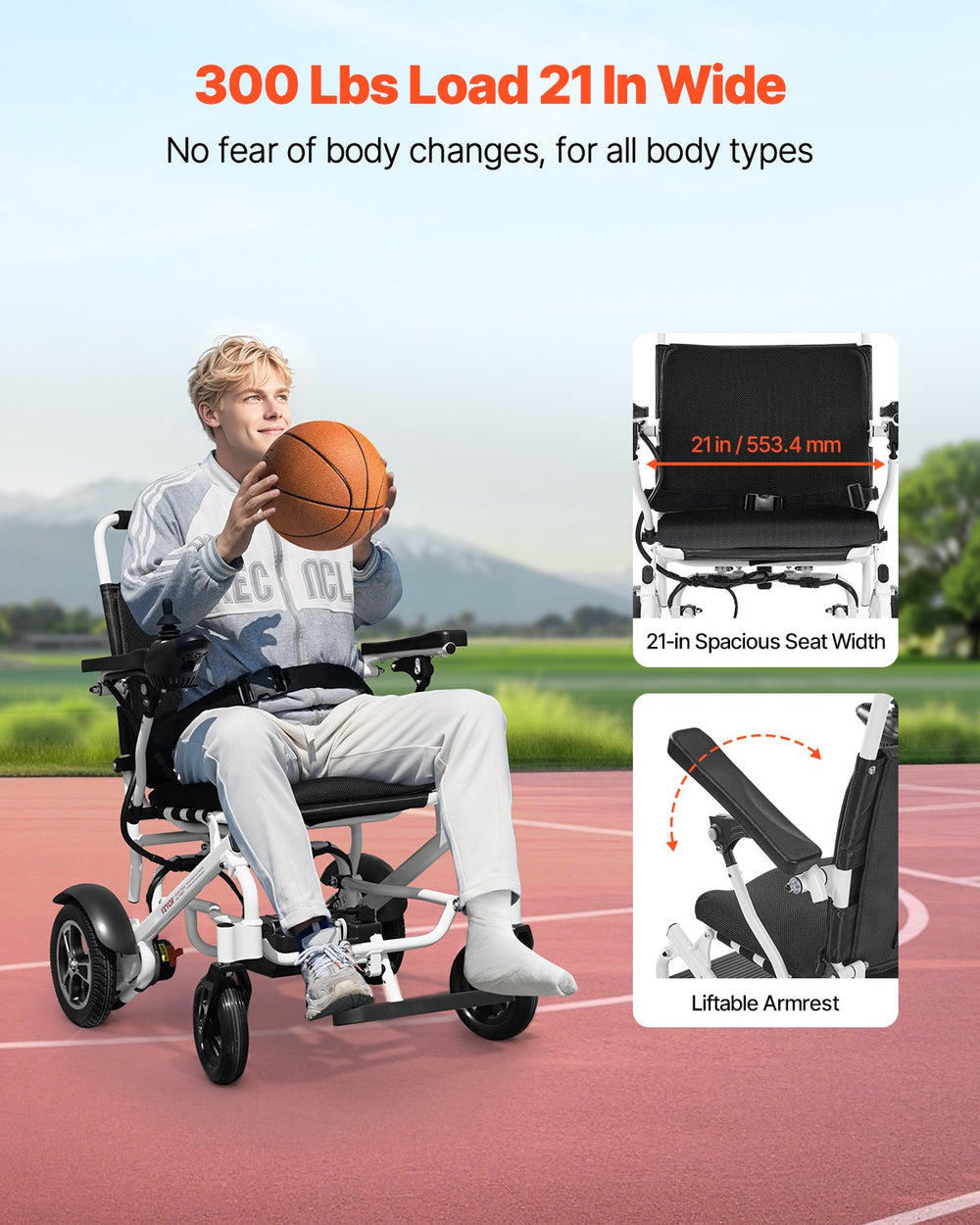 Vevor Electric Wheelchair 21" Seat Width Foldable with 300 lbs. Capacity 3.7 MPH 13 Mile Range New