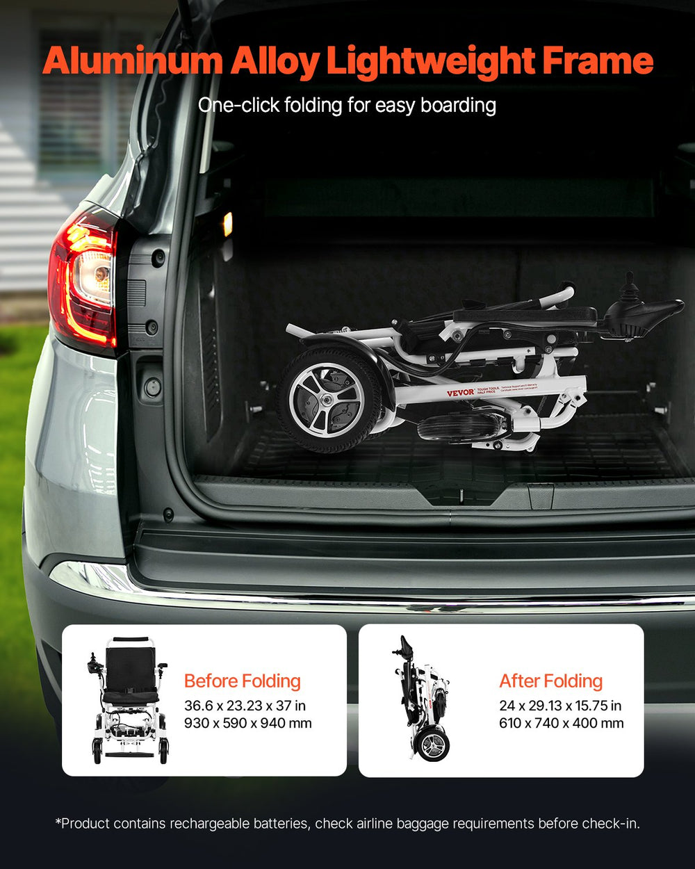 Vevor Electric Wheelchair 17.7" Seat Width Foldable with 300 lbs. Capacity 3.7 MPH 13 Mile Range New