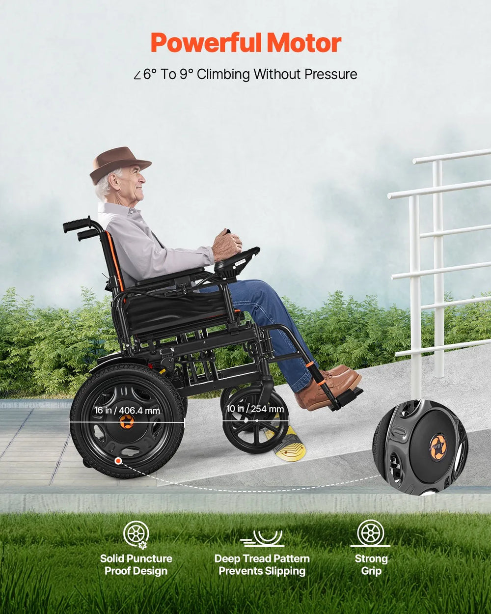 Vevor Electric Wheelchair All-Terrain Foldable 17.5" Seat 3.7 MPH 13 Mile Range 24V New