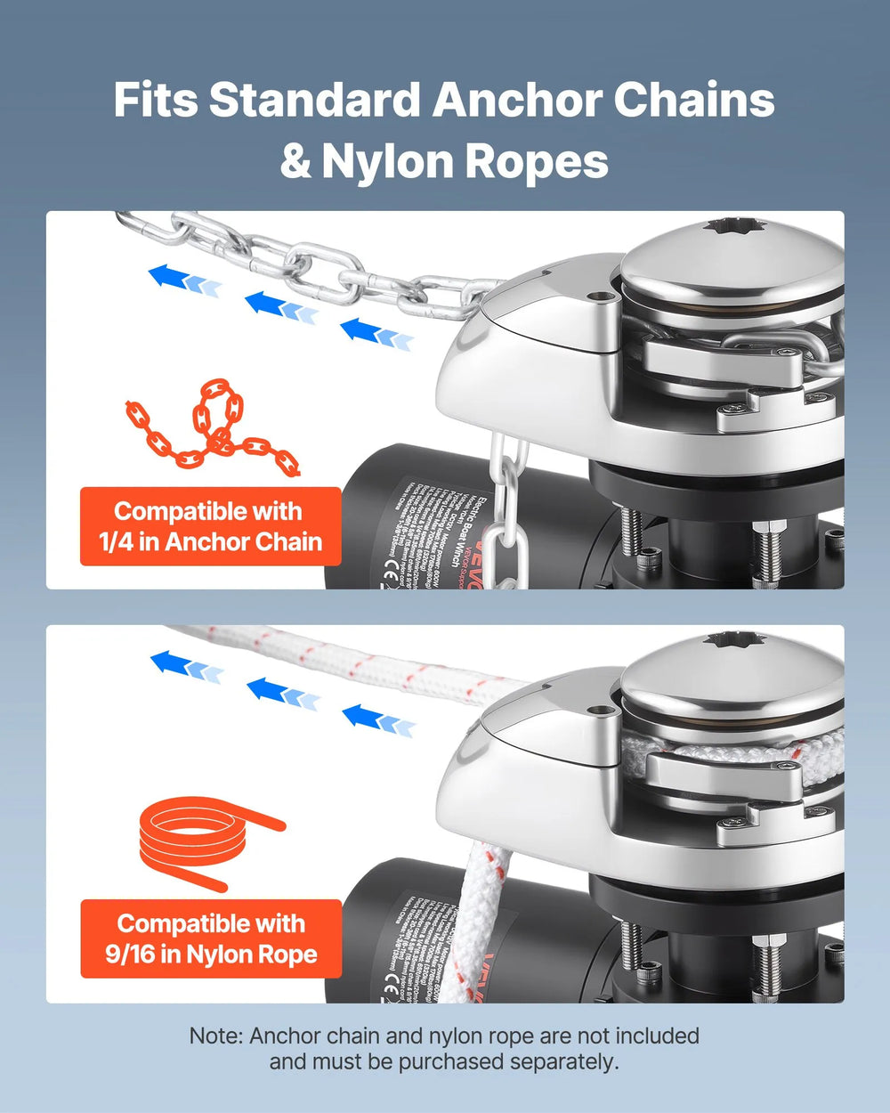 Vevor Windlass Anchor System for 1/4" Chain 700 lbs. Max Pull 12V DC New