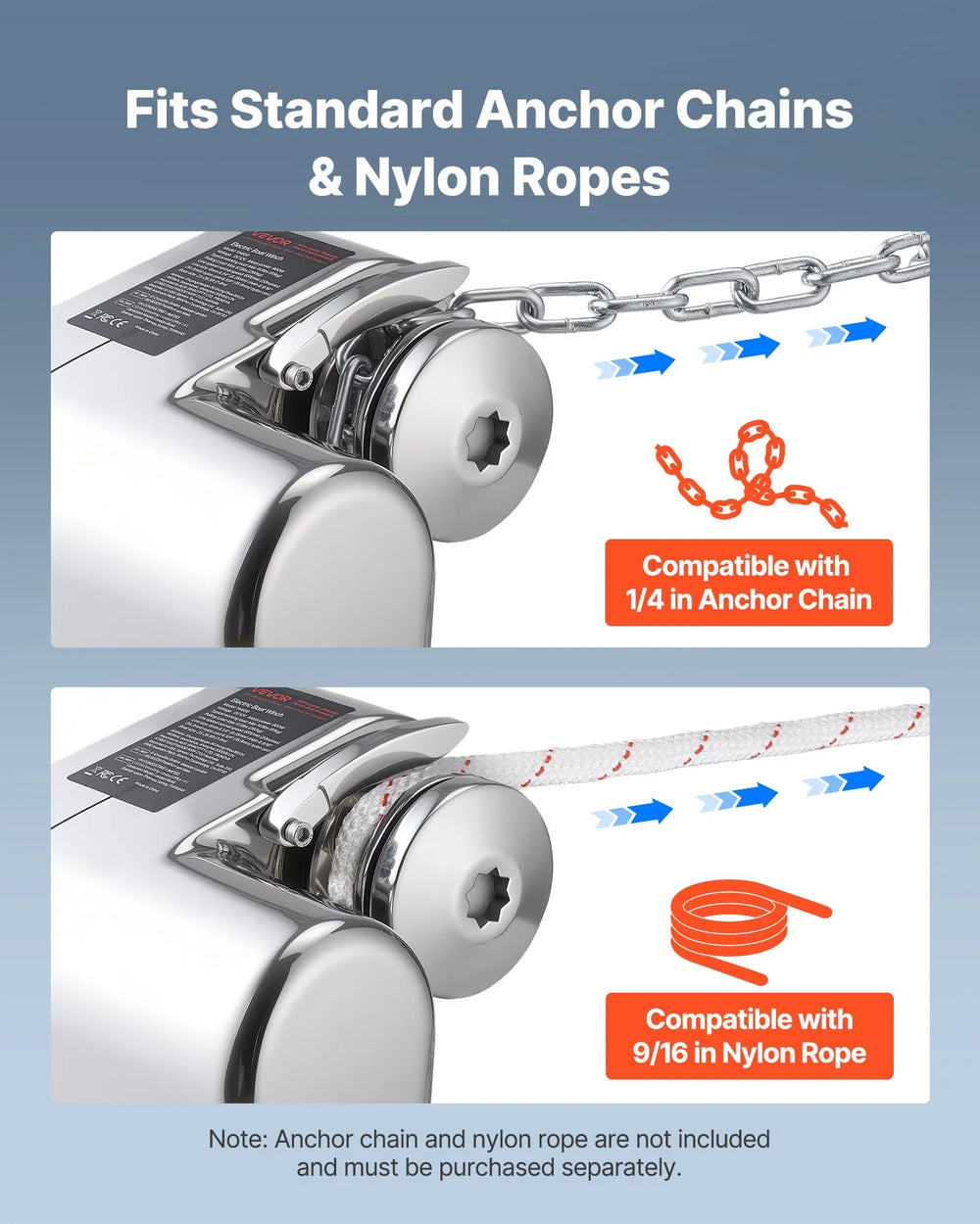 Vevor Horizontal Windlass Anchor System for 1/4" Chain 573 lbs. Max Pull 12V DC New