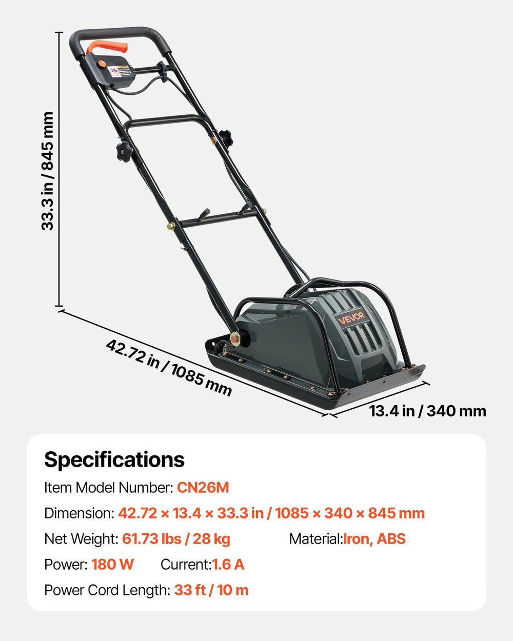 Vevor Electric Plate Compactor 3.9" Depth 5000N Force 130W New