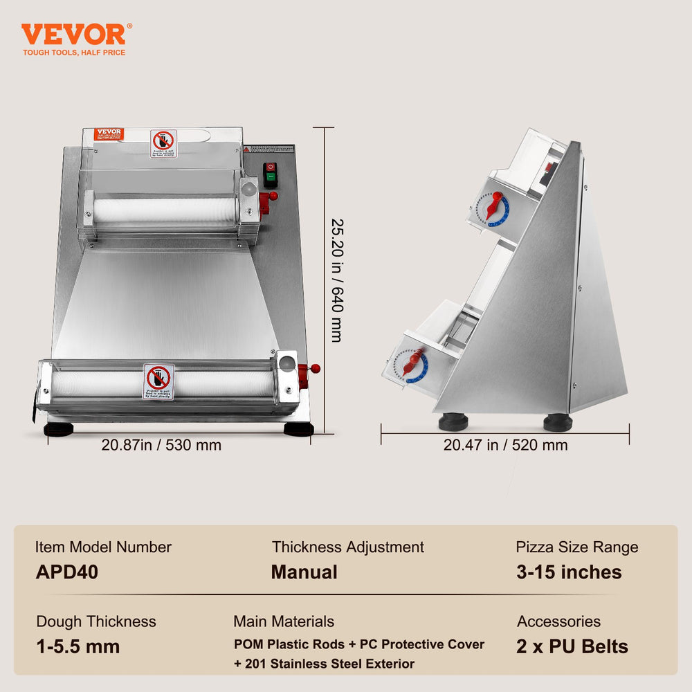 Vevor Pizza Dough Roller Sheeter 3-15 Inch Automatic Press 390W New