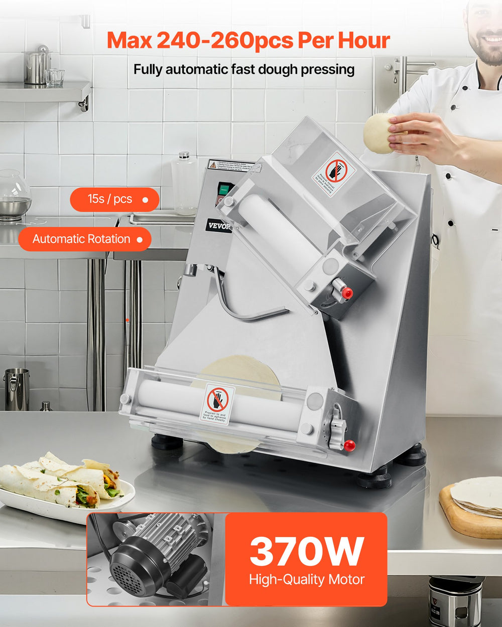 Vevor Pizza Dough Roller Sheeter 3-14 Inch Automatic Press 370W New