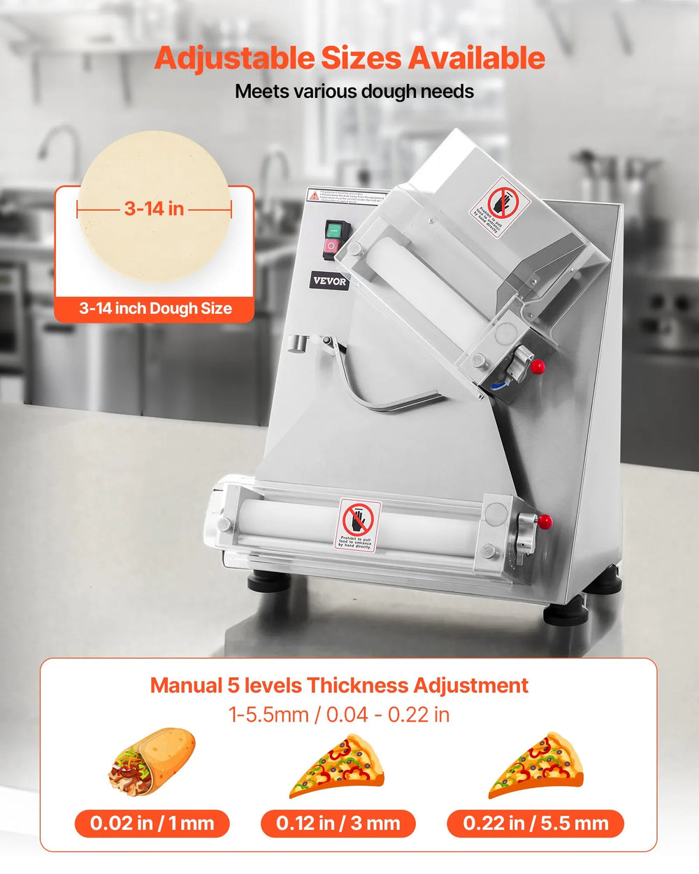 Vevor Pizza Dough Roller Sheeter 3-14 Inch Automatic Press 370W New