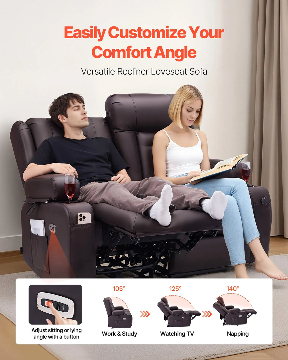 Vevor Loveseat Recliner Sofa with Heating and Massage Power Reclining New