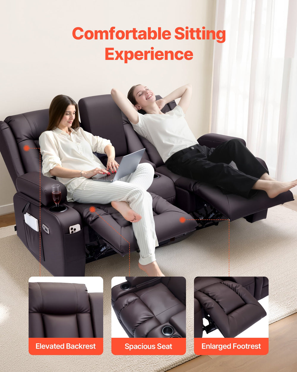 Vevor Loveseat Power Recliner Sofa with Center Console Heating and Massage New