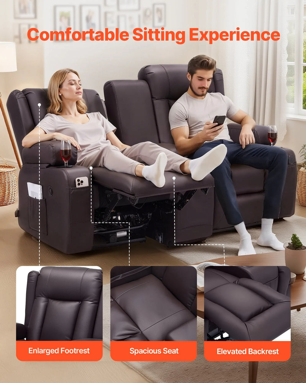 Vevor Loveseat Recliner Sofa with Center Console Faux Leather New