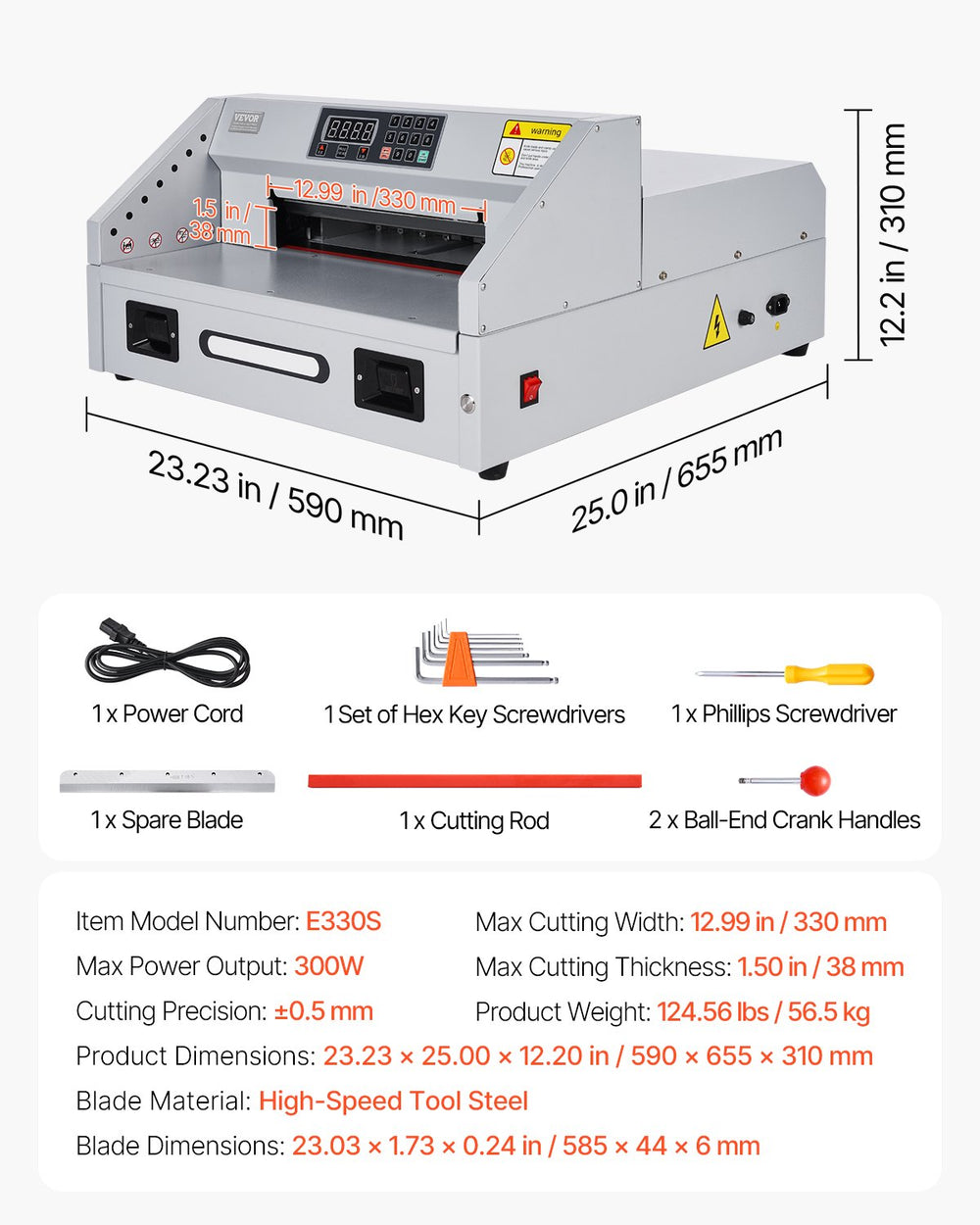 Vevor Electric Paper Cutter 12.9" Cutting Width 1.5" Thickness 300W New