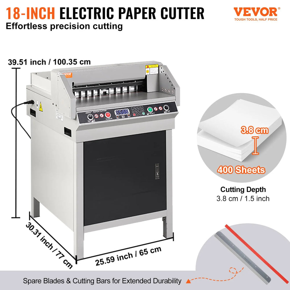 Vevor Electric Hydraulic Paper Cutter 18" Cutting Width 1.57" Thickness with Button Control New