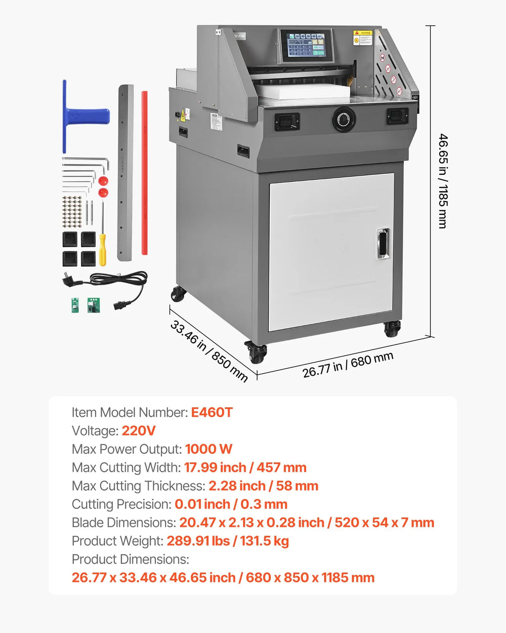 Vevor Electric Paper Cutter Programmable 17.9" Cutting Width 2.2" Thickness 220V New