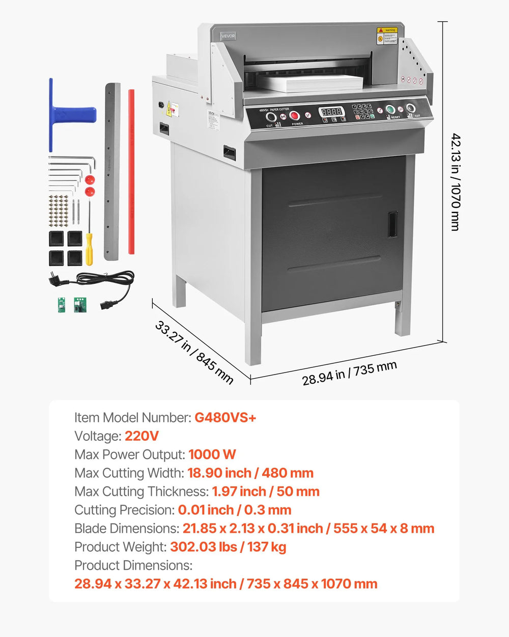 Vevor Electric Paper Cutter 18.9" Cutting Width 1.97" Thickness 220V New