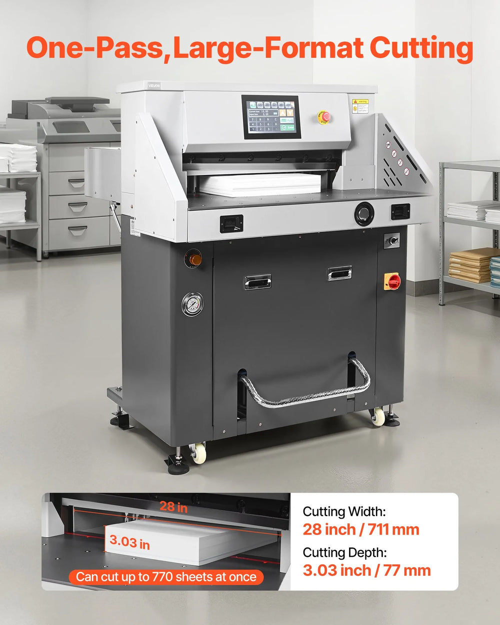 Vevor Electric Paper Cutter 28" Cutting Width 3.03" Thickness 2800W 220V New