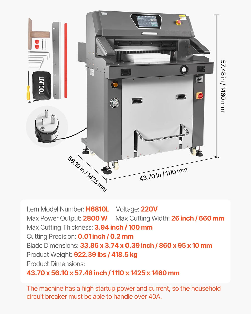 Vevor Electric Paper Cutter Programmable 26" Cutting Width 3.94" Thickness 2800W 220V New