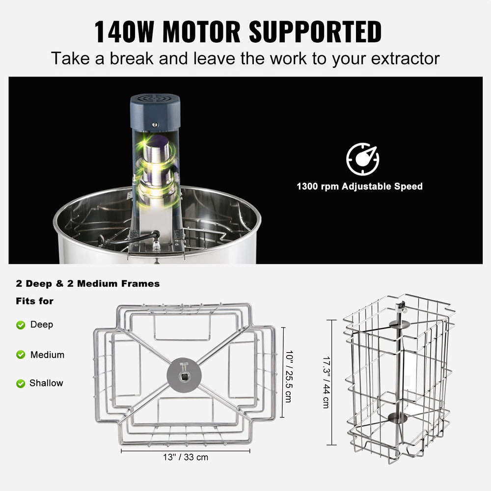 Vevor Honey Spinner Electric Extractor 2/4 Frames Stainless Steel New