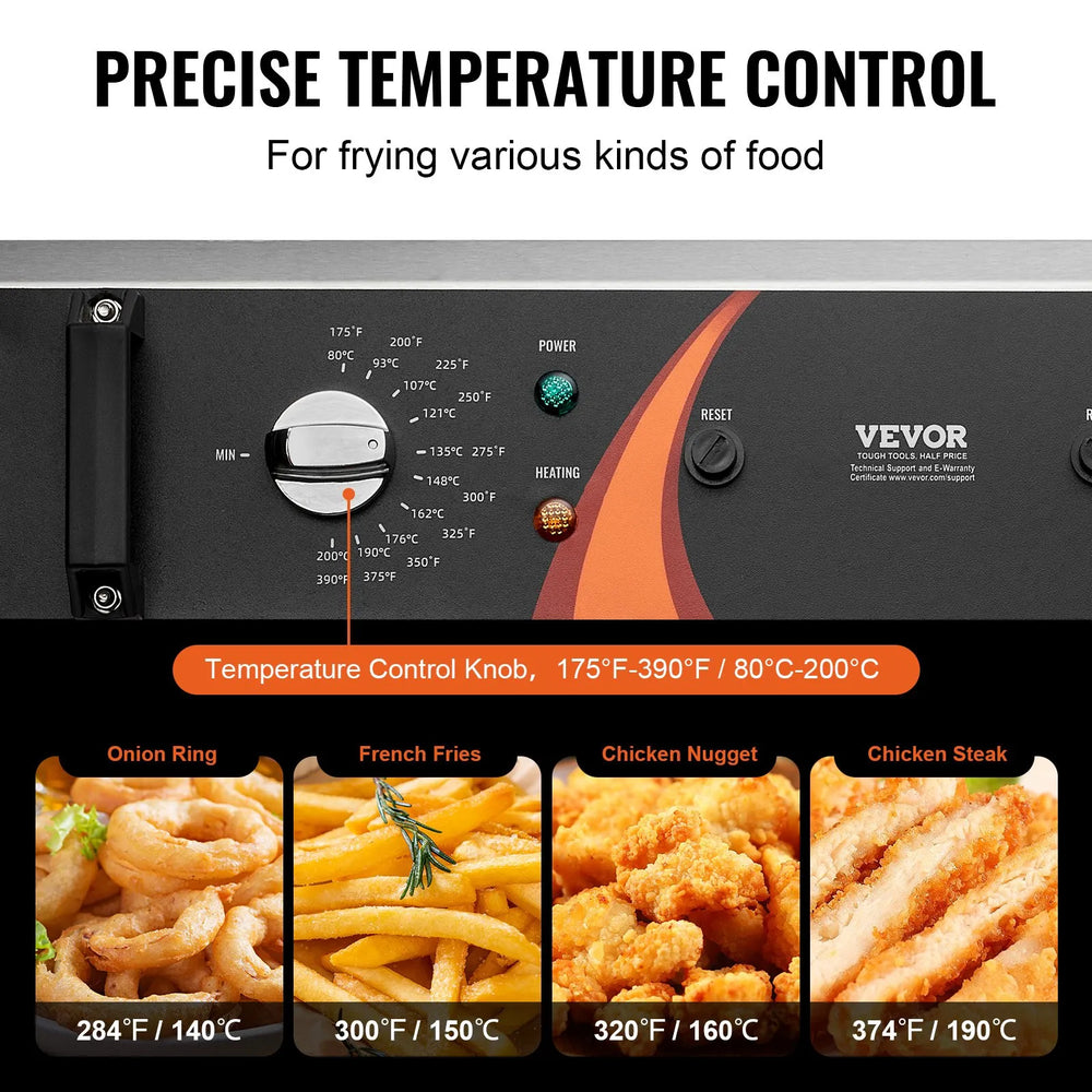 Vevor Countertop Deep Fryer Electric Double Basket 21 Qt. 3000W New