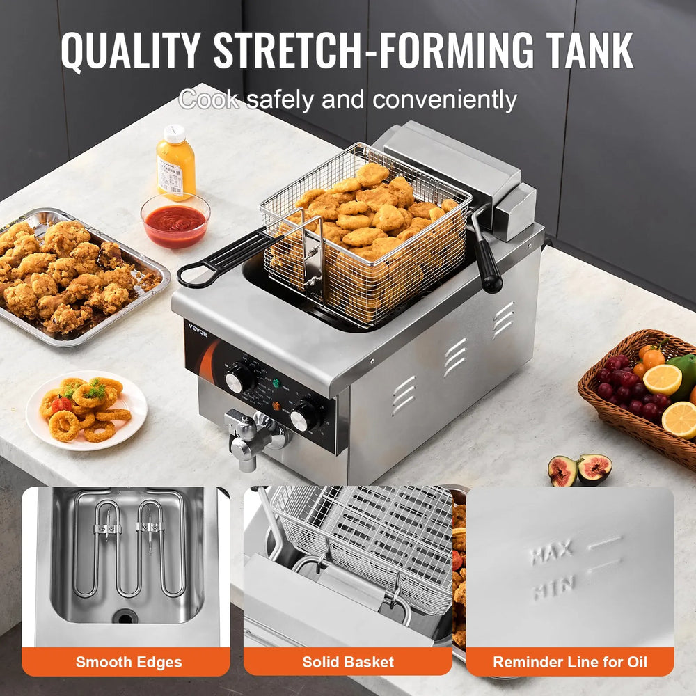 Vevor Countertop Deep Fryer Electric with Integrated Tank 6 Qt. 1750W New