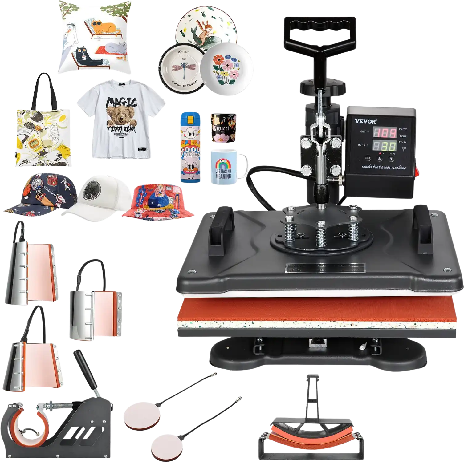 VEVOR 5-in-1 6-in-1 8-in-1 warmtepers, multifunctionele warmteoverdrachtsmachine, 38 x 30
