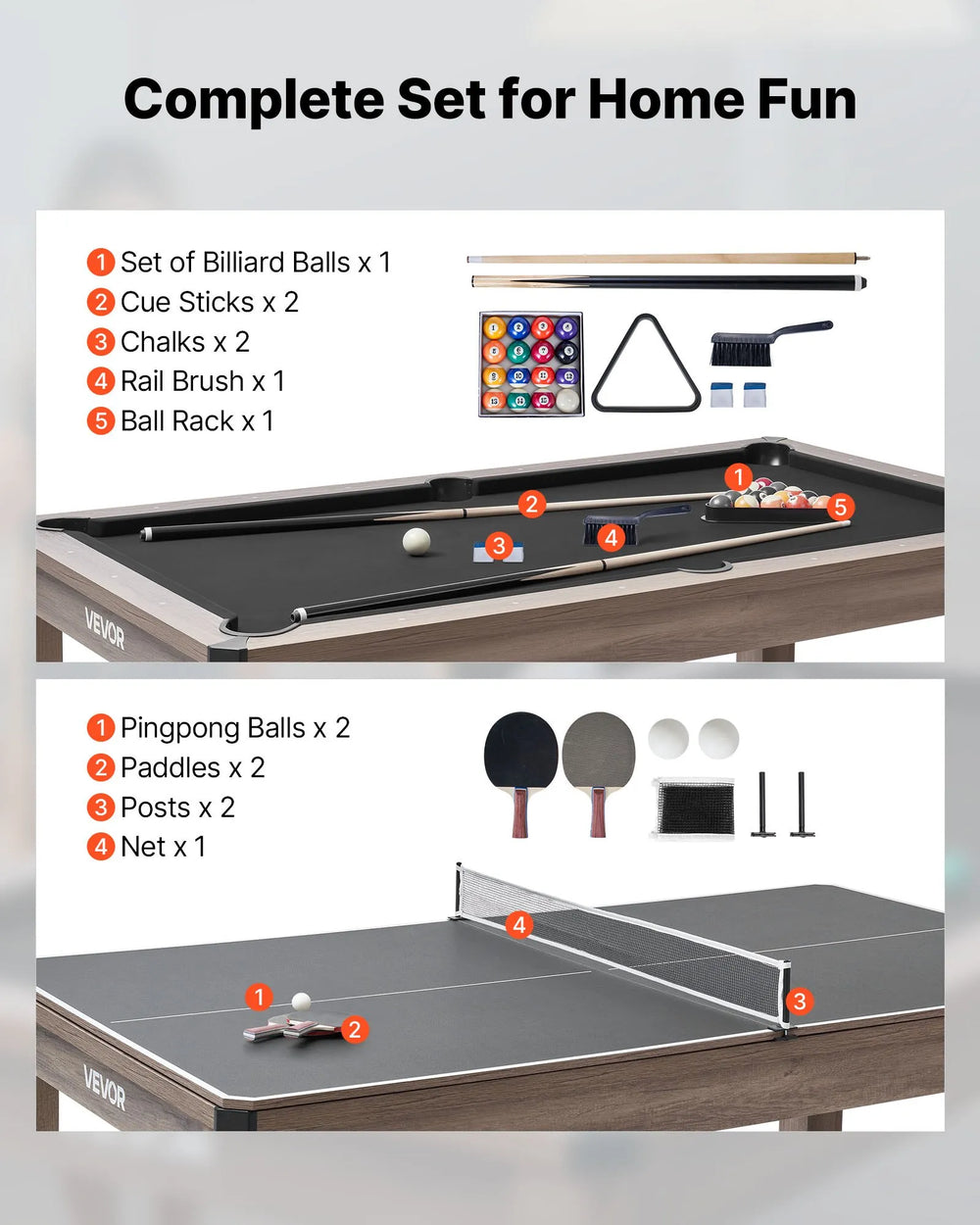 Vevor Pool Table Combo Set 3-in-1 Ping Pong and Dining Top with Benches New