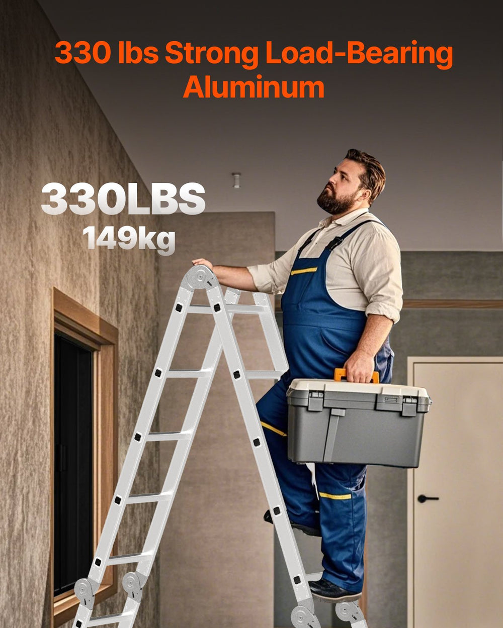 Vevor Multi-Purpose Folding Ladder 19ft Reach Height 7-in-1 Versatility Aluminum Frame New
