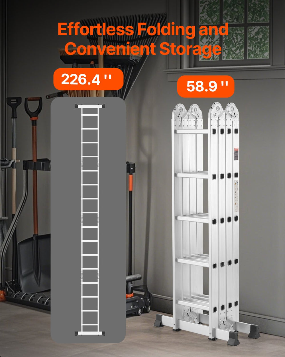 Vevor Multi-Purpose Folding Ladder 19ft Reach Height 7-in-1 Versatility Aluminum Frame New