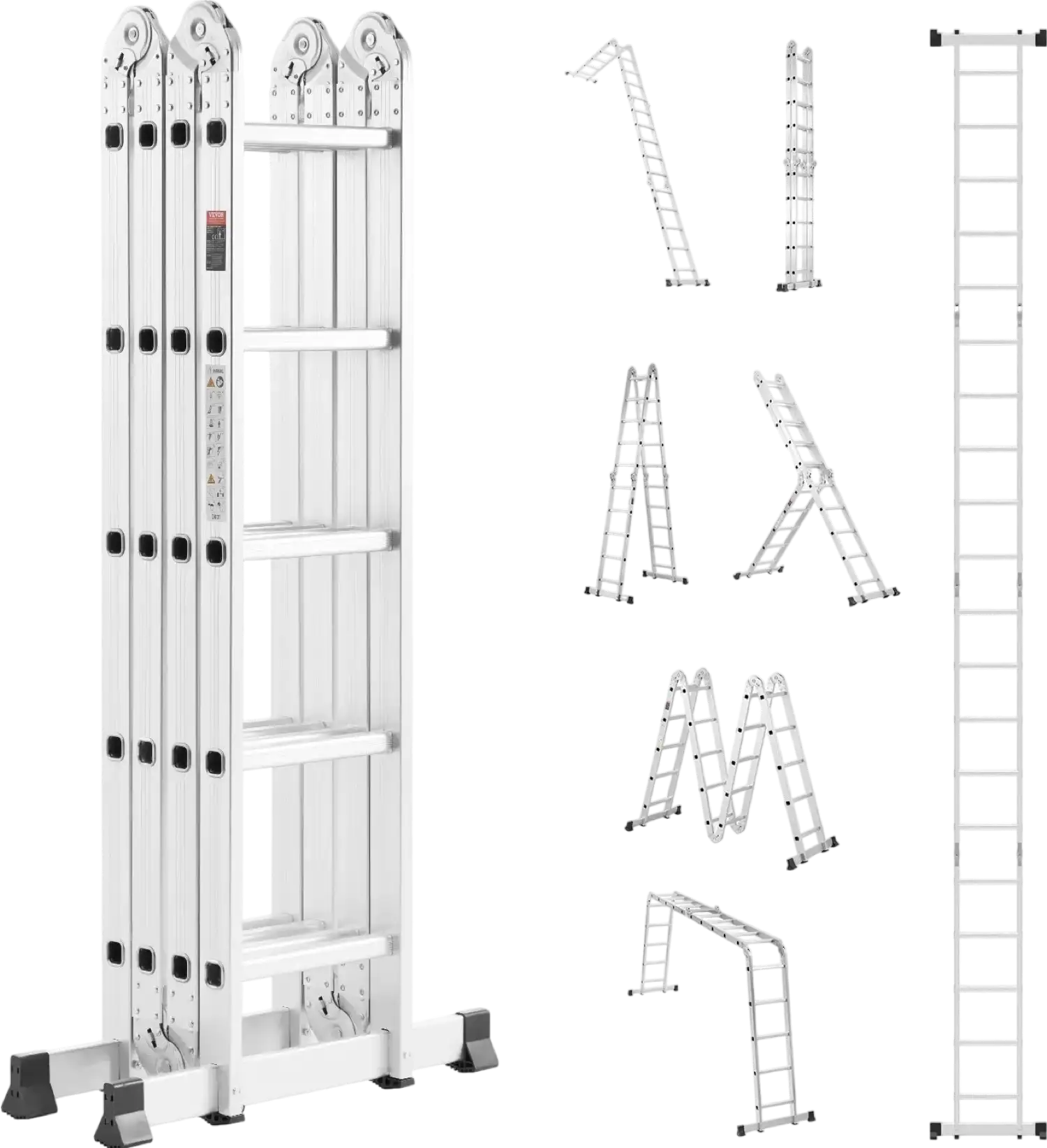 Vevor Multi-Purpose Folding Ladder 19ft Reach Height 7-in-1 Versatility Aluminum Frame New