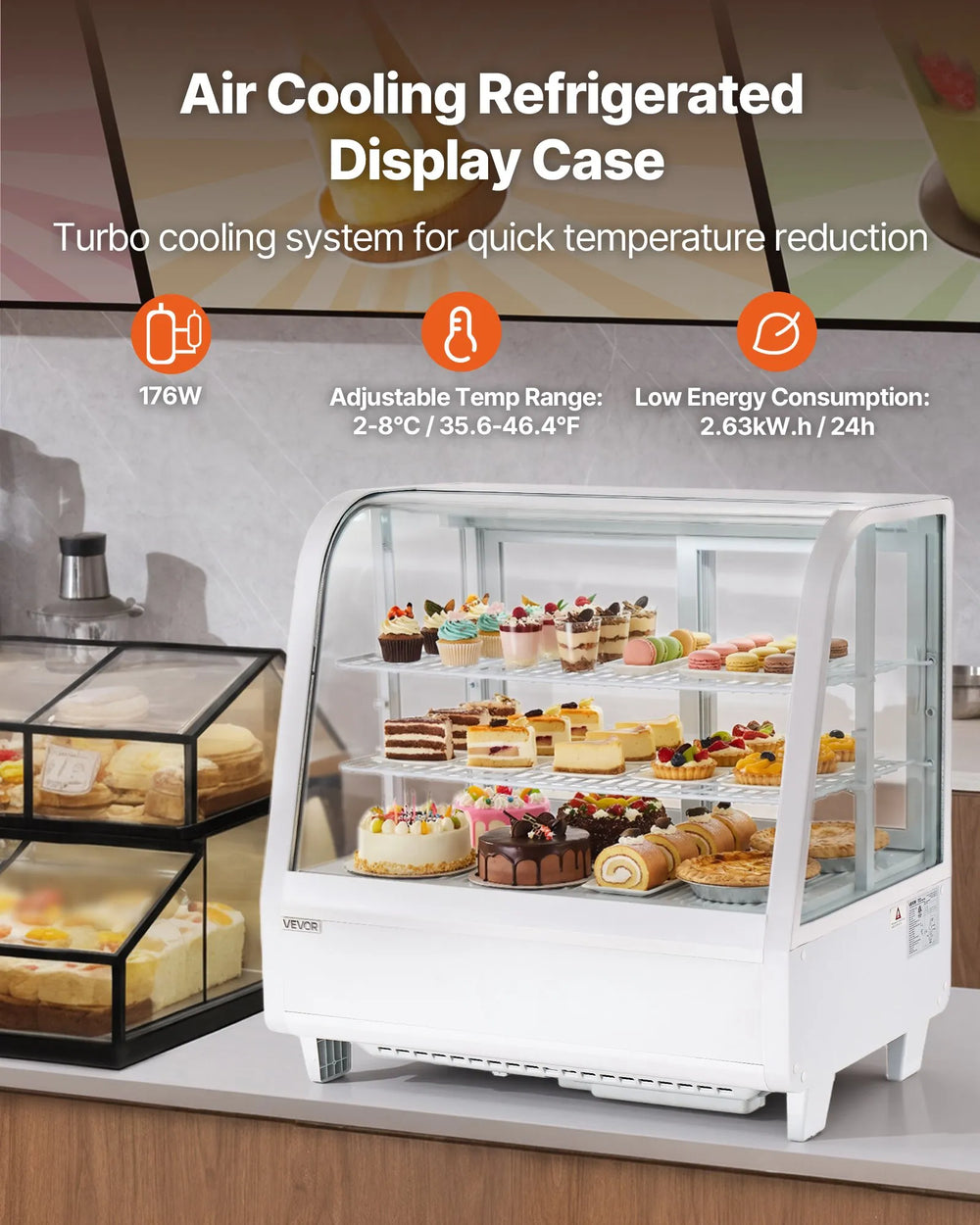 Vevor Refrigerated Display Case 3.5 Cu. Ft 2-Tier with LED Lighting New