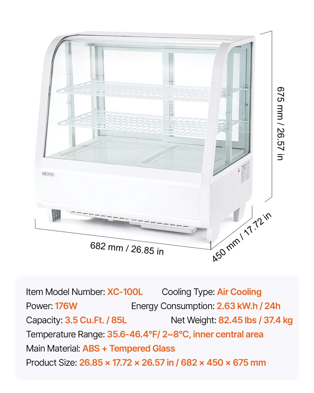 Vevor Refrigerated Display Case 3.5 Cu. Ft 2-Tier with LED Lighting New
