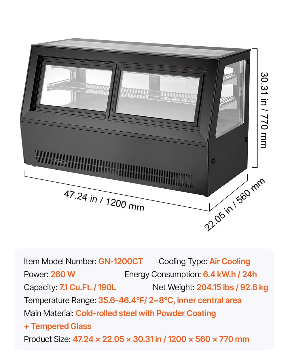Vevor Refrigerated Display Case 7.1 Cu. Ft 2-Tier with LED Lighting Turbo Cooling New