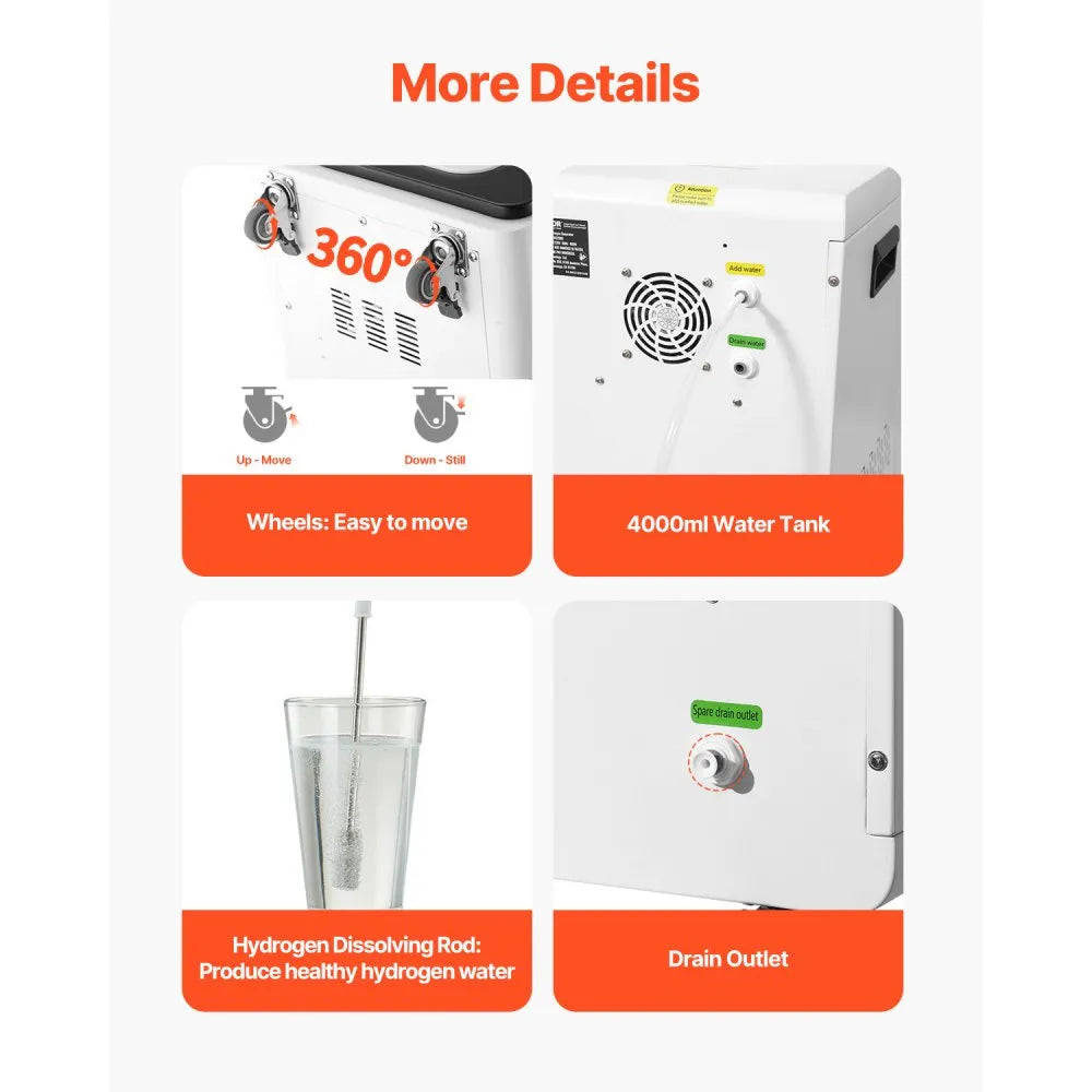 Vevor Hydrogen Inhalation Machine 99.99% High Purity 1800ml/min Dual Port New