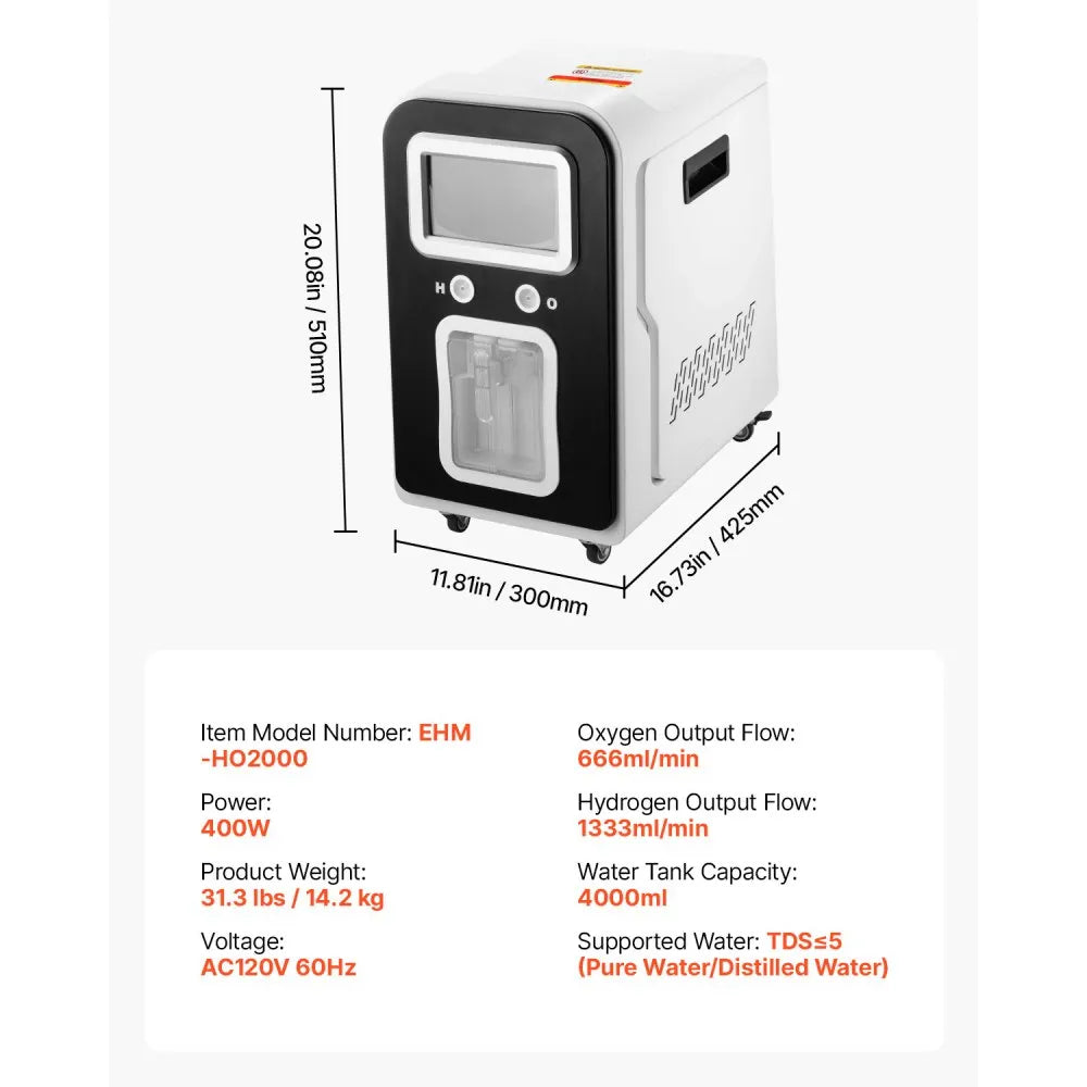 Vevor Hydrogen Inhalation Machine 99.99% High Purity 1800ml/min Dual Port New
