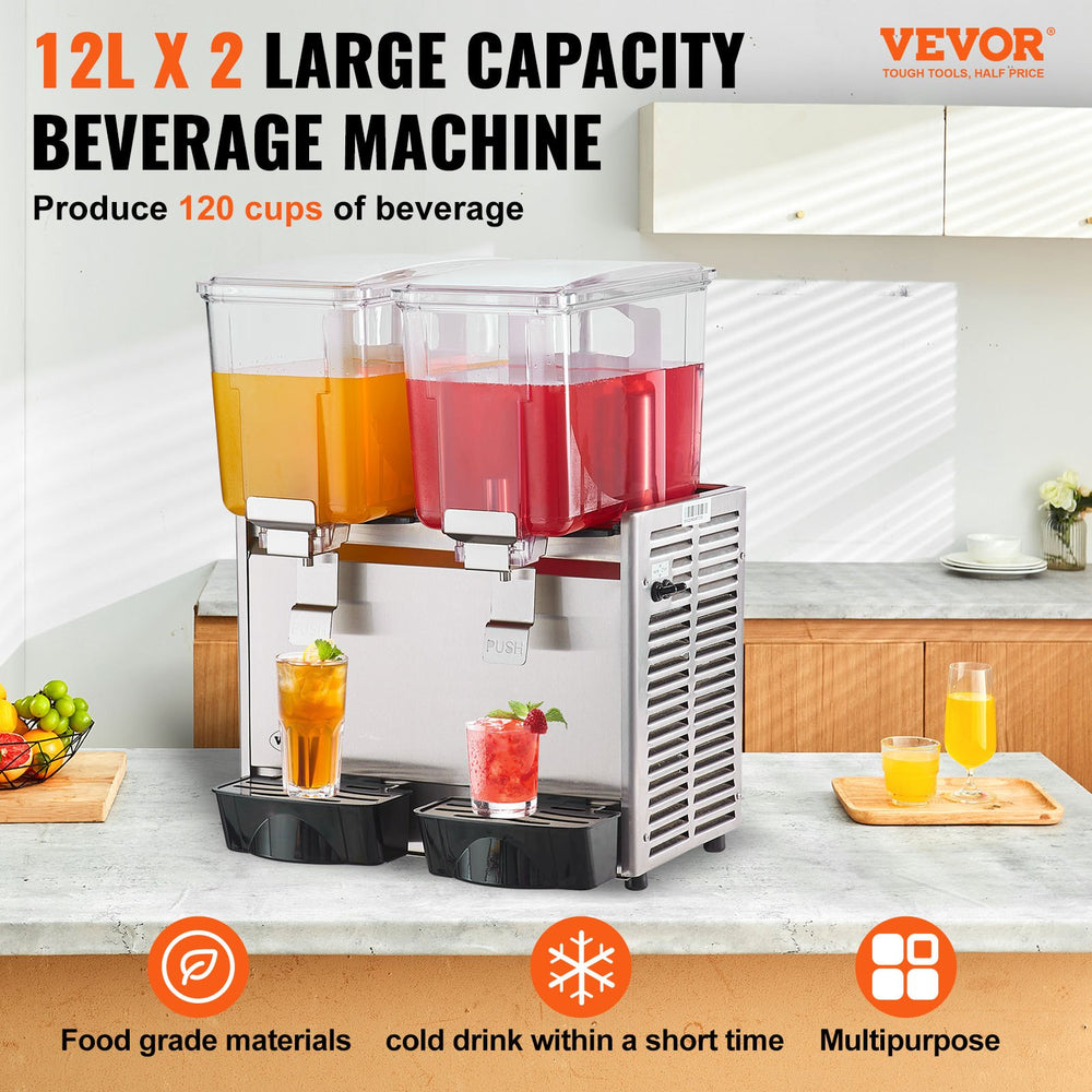 Vevor Commercial Cold Beverage Dispenser 3.17 Gal 2 Tanks 280W Stainless Steel New