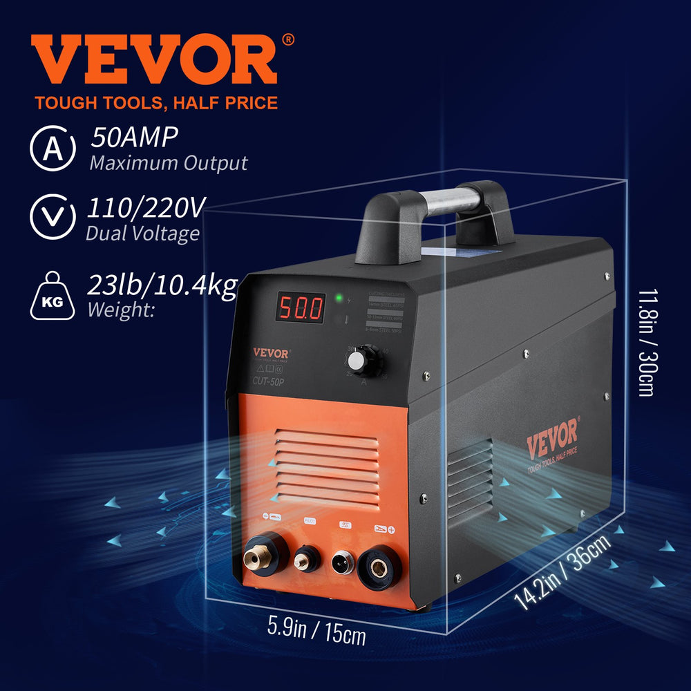 Vevor Plasma Cutter with Torch 50Amp Non-Touch Pilot Arc Dual Voltage 110V/220V New