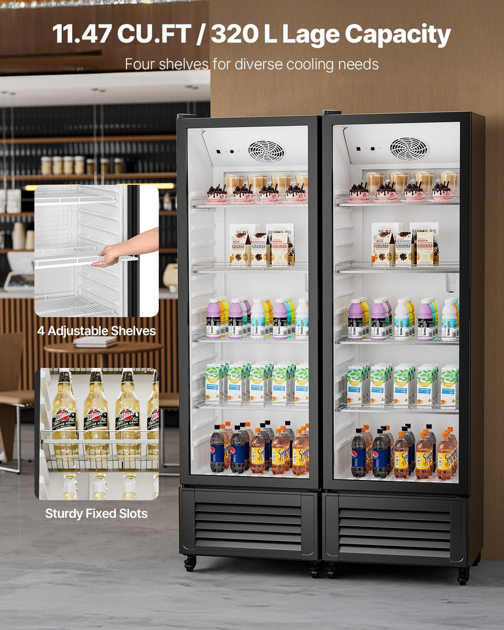 Vevor Merchandiser Refrigerator 11.47 Cubic Ft. Adjustable Shelves Glass Door New