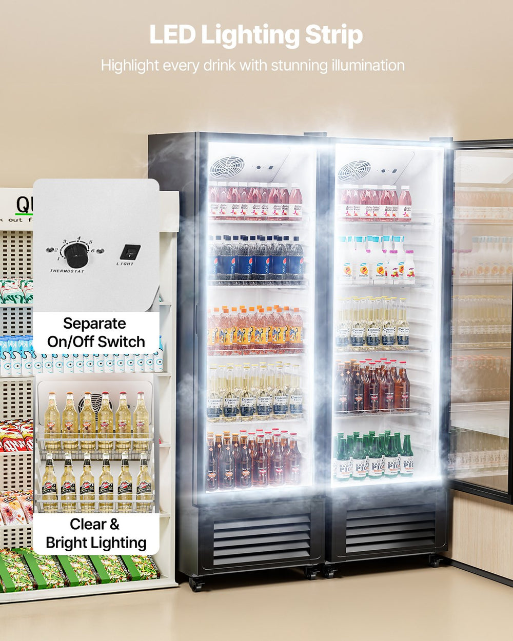 Vevor Merchandiser Refrigerator 11.47 Cubic Ft. Adjustable Shelves Glass Door New