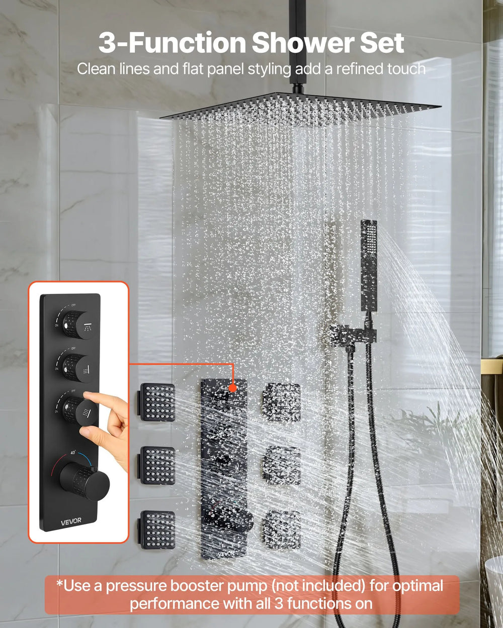 Vevor Shower Faucet Set 16" Ceiling Rainfall with 6 Body Jets and Handheld Spray New