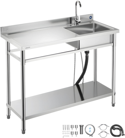 Vevor Utility Sink 47 x 19.7 in. with Left Drainboard Adjustable Shelf Stainless Steel New