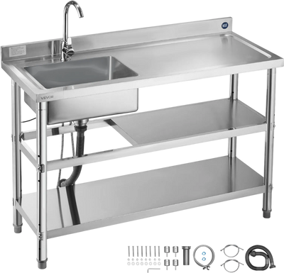 Vevor Utility Sink 47.2 x 19.7 in. with Dual Storage Shelves Right Drainboard New
