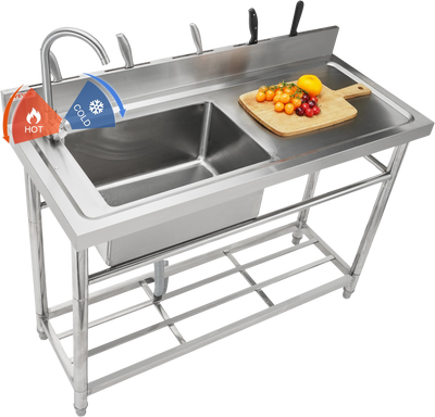 Vevor Stainless Steel Utility Sink Free Standing Single Bowl with Workbench 47