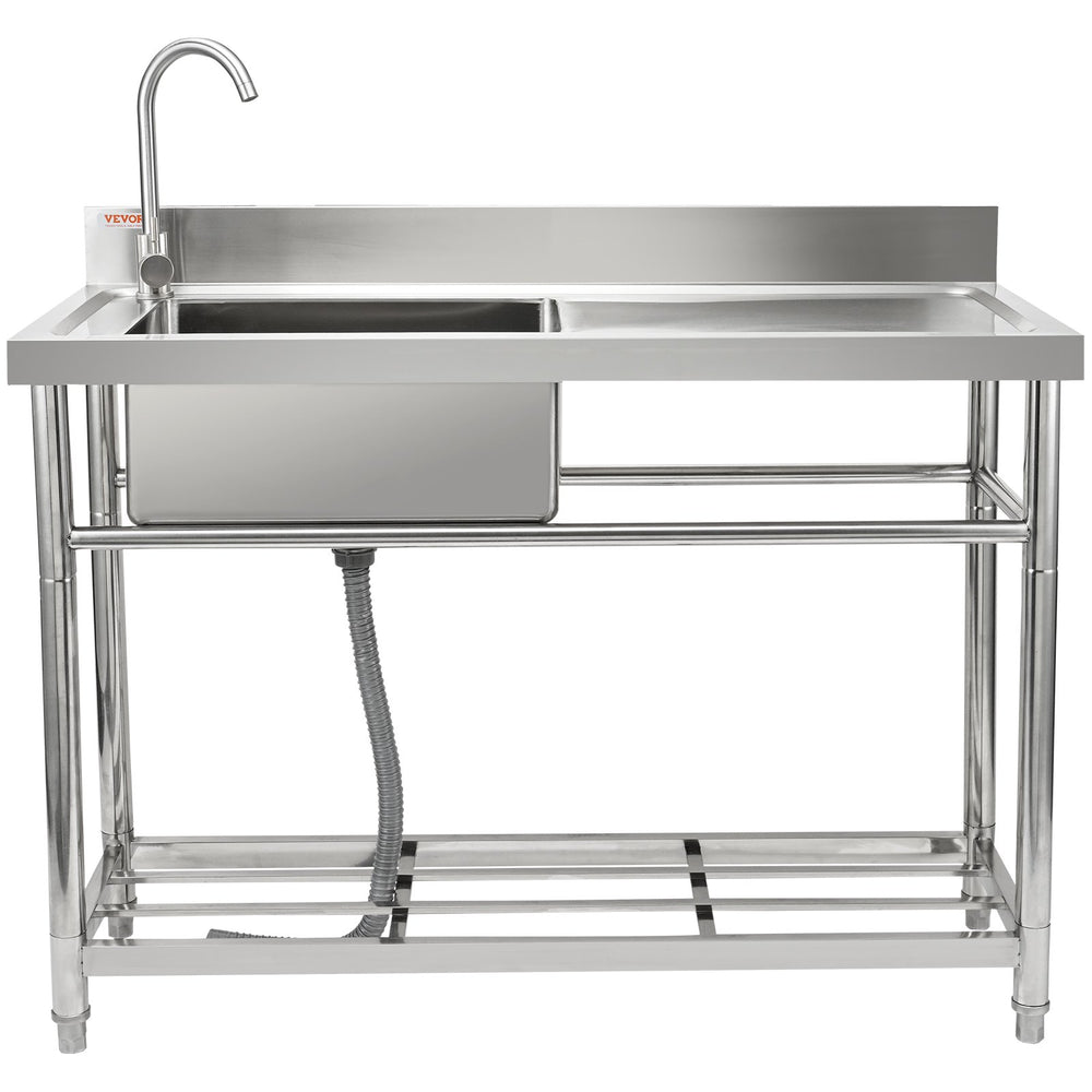 Vevor Stainless Steel Utility Sink Free Standing Single Bowl with Workbench 47" x 20" x 37" New