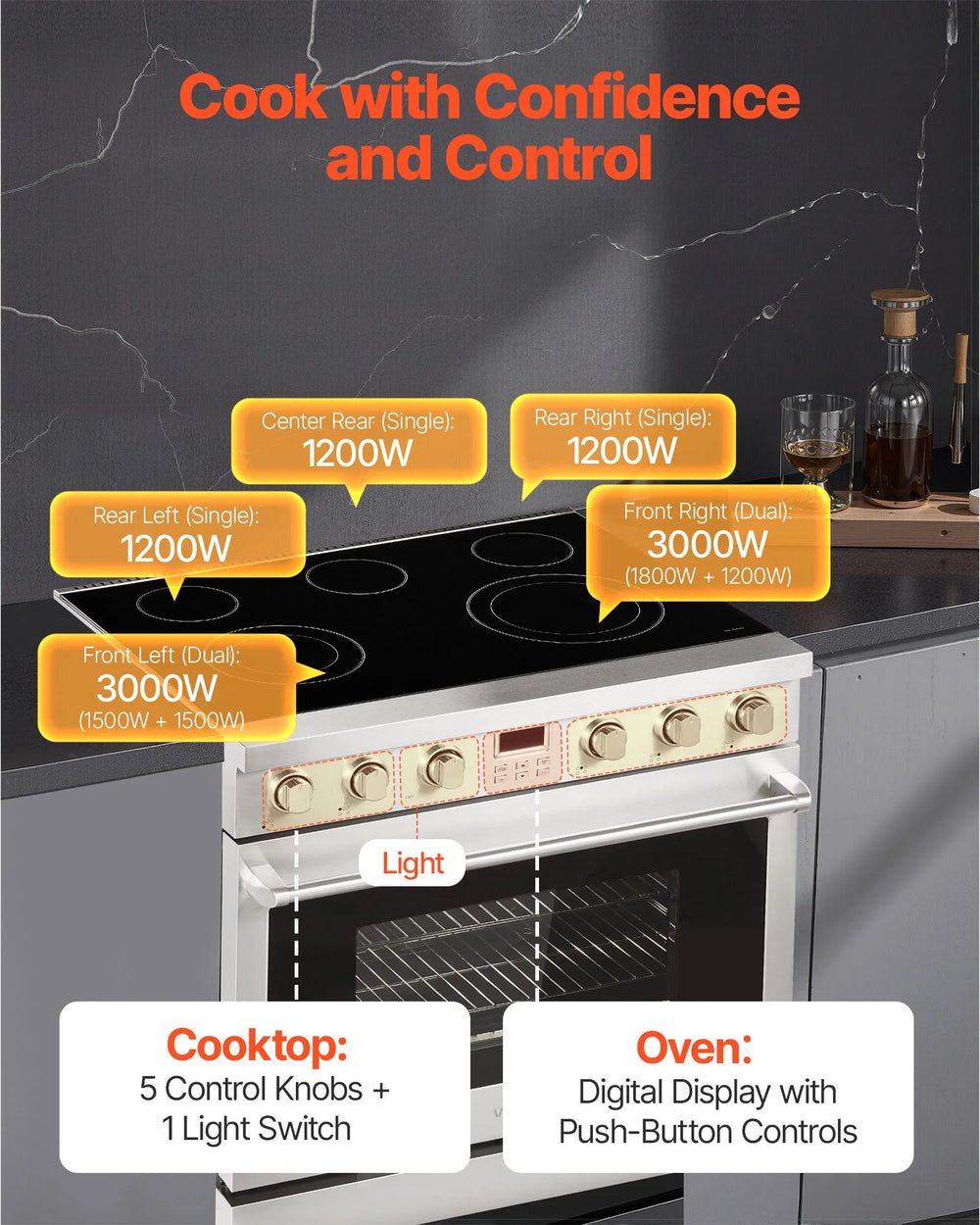 Vevor Electric Range Oven 36 in. 6 Cu. Ft. with 5 Burners Stainless Steel New