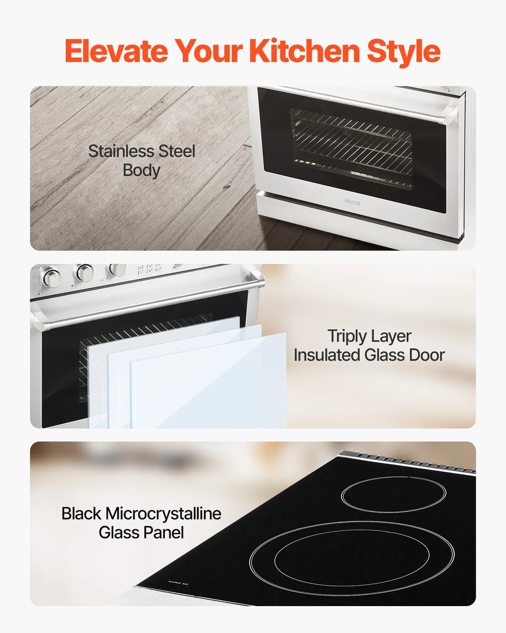 Vevor Electric Range Oven 36 in. 6 Cu. Ft. with 5 Burners Stainless Steel New