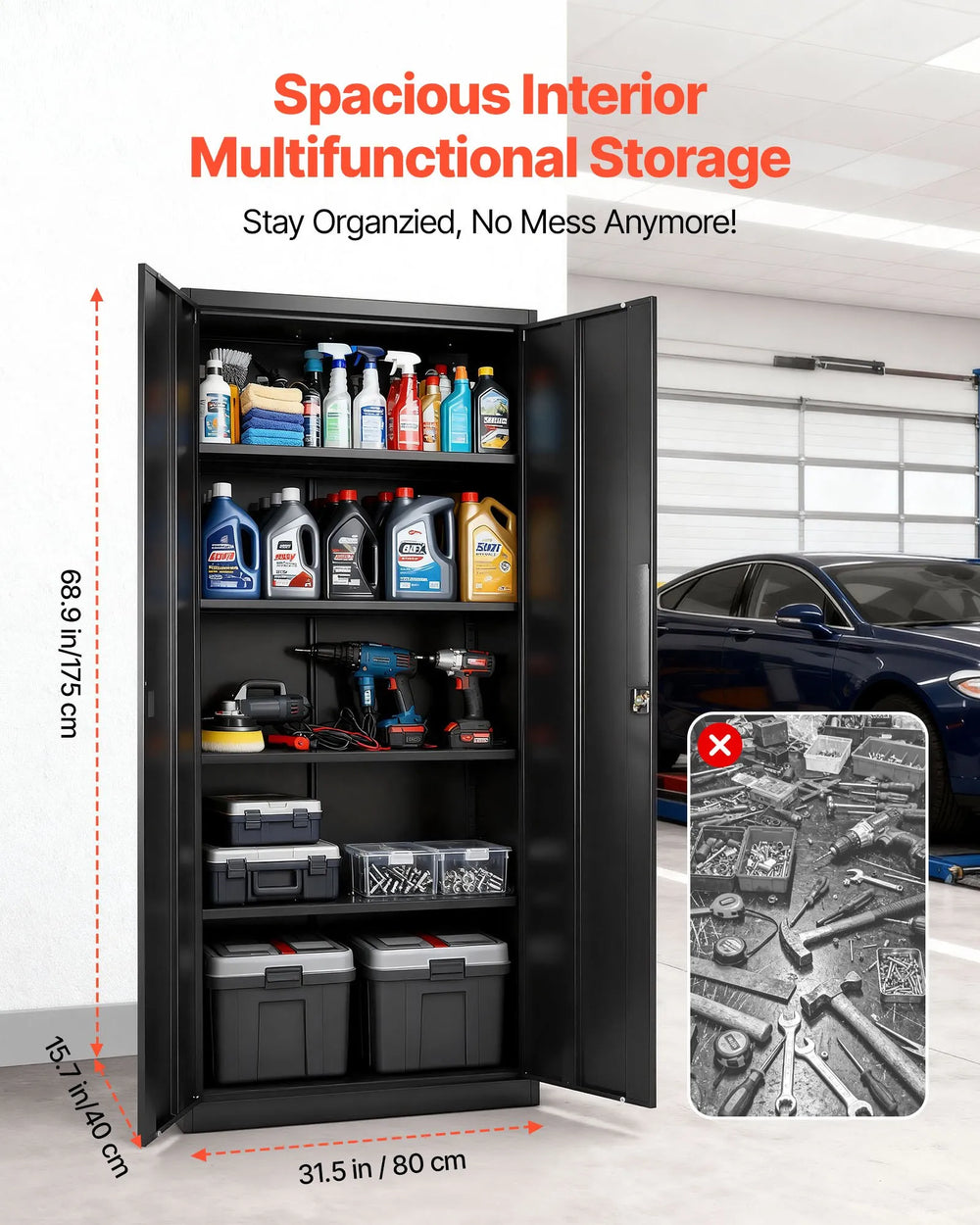 Vevor Metal Storage Cabinet 68.9 in. with 4 Adjustable Shelves Lockable New