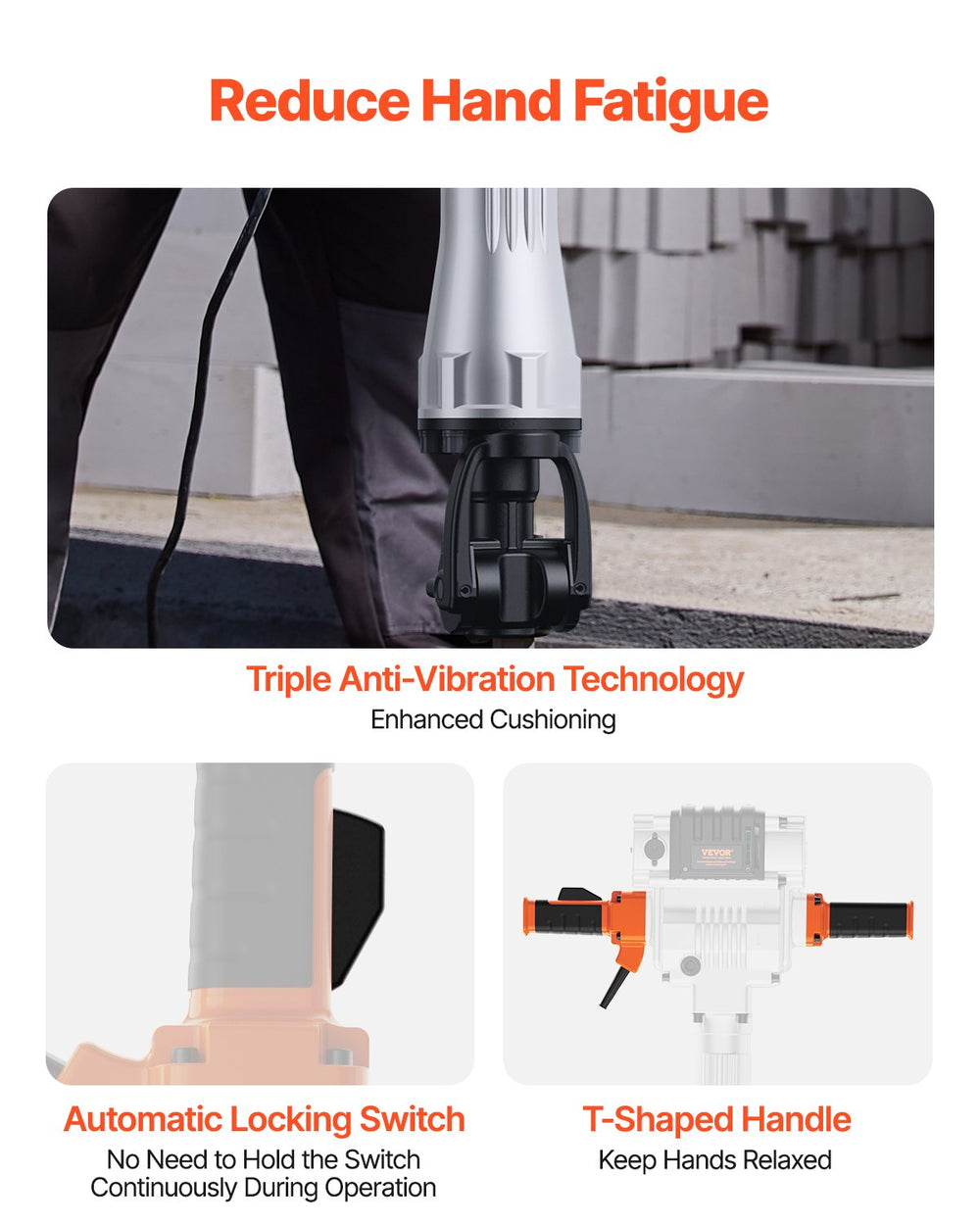 Vevor Jack Hammer Electric Demolition Tool with 2 Chisel Bits 2100W New