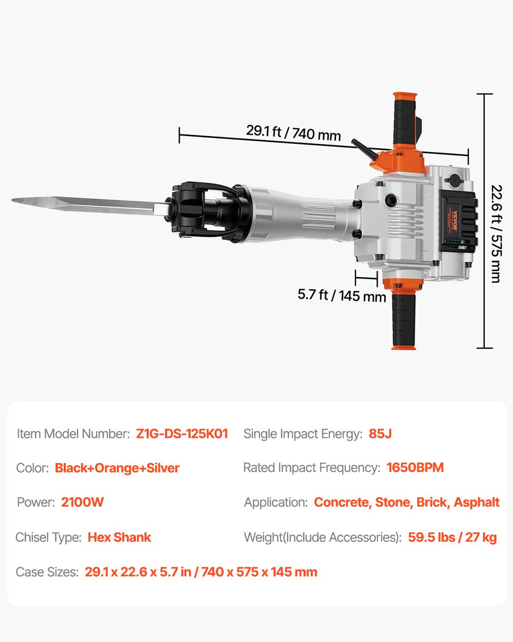 Vevor Jack Hammer Electric Demolition Tool with 2 Chisel Bits 2100W New